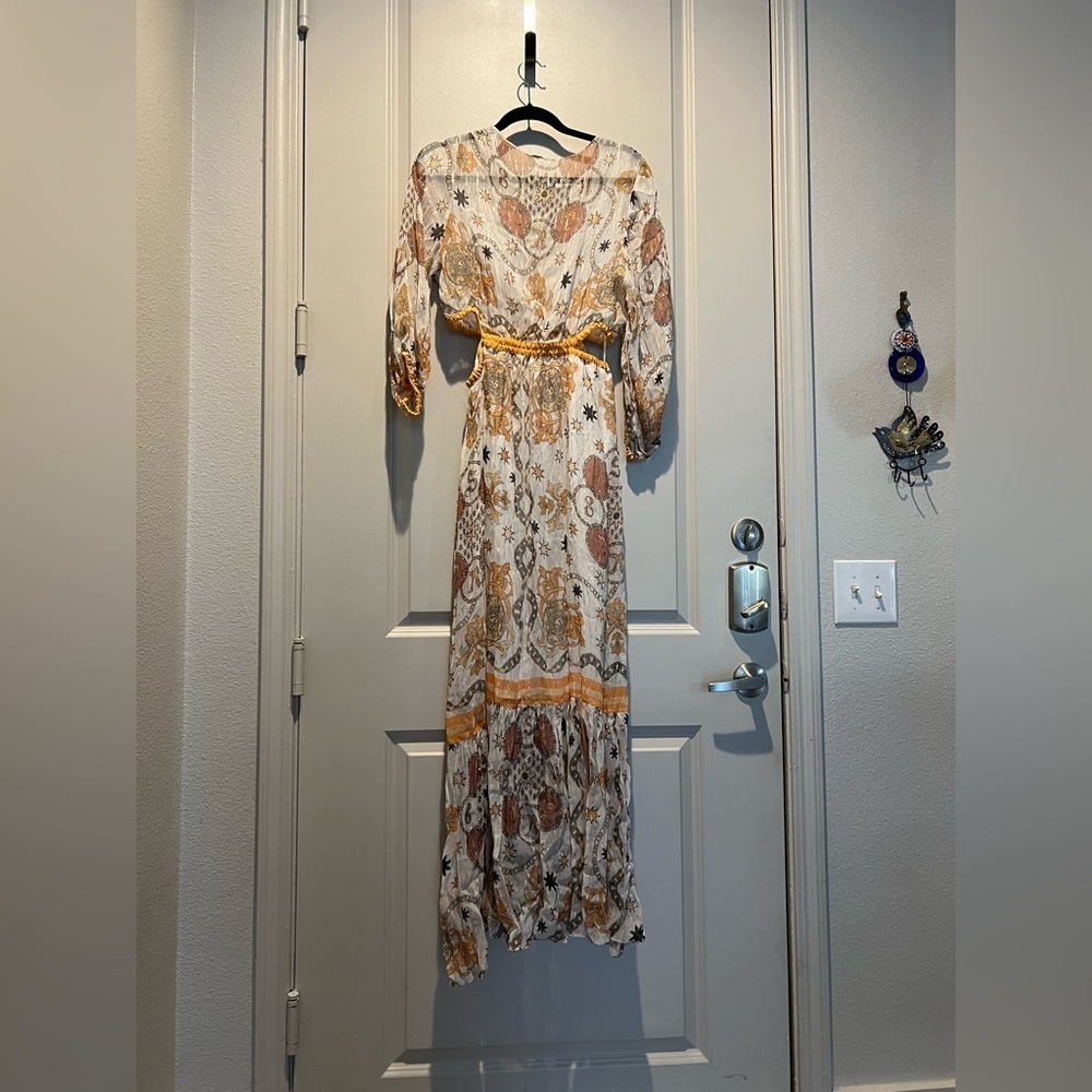 Sandro Valldemossa Metallic Scarf Print Maxi Dress 40 NWT - Picture 3 of 8